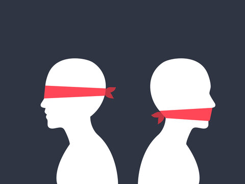 A blindfolded and a gagged one. Isolated Vector Illustration