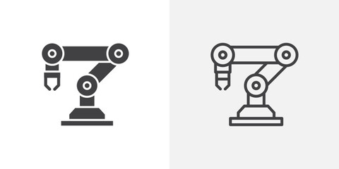 Mechanical arm vector icon set black filled and outlined style.