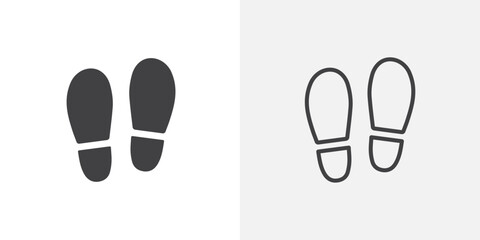 Footprint vector icon set black filled and outlined style.