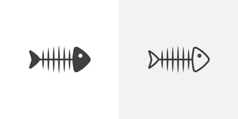 Fish bone vector icon set black filled and outlined style.