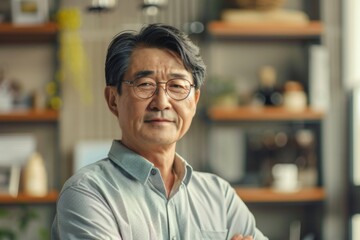 Obraz premium Portrait of a middle aged Asian man in startup company office