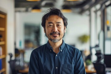 Obraz premium Portrait of a middle aged Asian man in startup company office