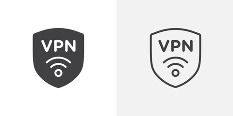 Virtual private network vector icon set black filled and outlined style.