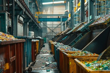 Recycling containers in a recycling factory