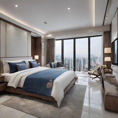 Urban Sanctuary: A Luxurious Bedroom Retreat with Panoramic City Views