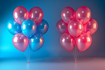 A bunch of pink and blue helium balloons for a fun and cheerful party celebration
