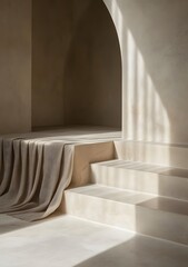 Fototapeta premium Minimalist Interior Design with Concrete Stairs and Sunlight