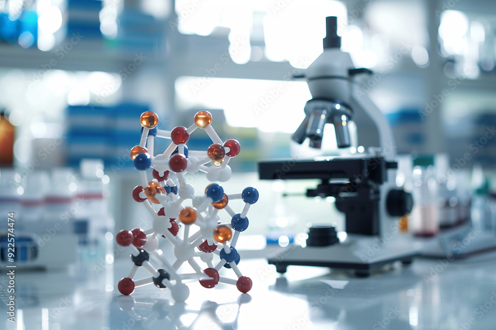 Aufkleber molecular model and microscope in a laboratory setting
