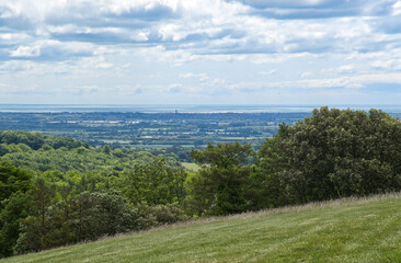 View to coast from Goodwood Racecourse, West Sussex, England