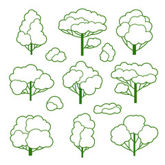 Set of trees. Spring or summer stylized plants.