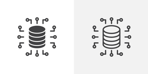 Data aggregation vector icon set black filled and outlined style.