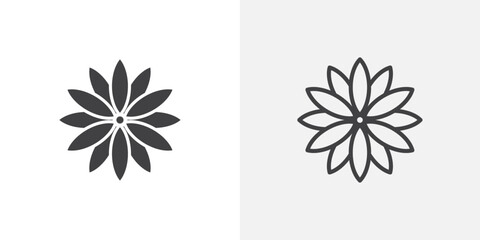 Aster vector icon set black filled and outlined style.