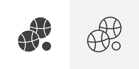 Petanque vector icon set black filled and outlined style.