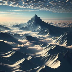 Crowned Titan of a Celestial Canvas, Emerged from Oceanic Depths of Cloud