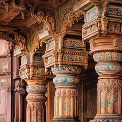 A close-up of traditional Indian architecture, with intricate carvings and vibrant colors capturing the essence of India