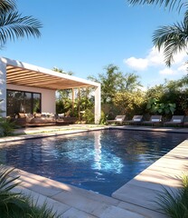 Fototapeta premium Modern Tropical Villa with Swimming Pool and Patio