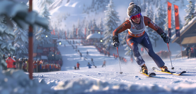 Biathlon Athlete Racing on Snowy Course with Precision Skiing and Shooting Skills
