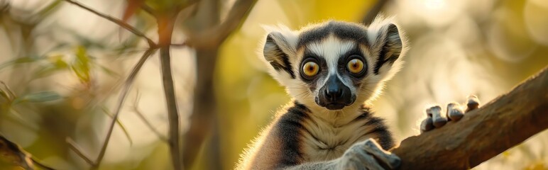Fototapeta premium A lemur with huge eyes is sitting on a branch