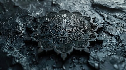 Abstract Islamic background featuring intricate calligraphy and geometric symmetry