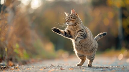 Playful Cat in Autumn Setting