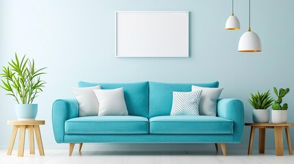Wide-angle view of a newly furnished room with carefully arranged furniture and home accessories.