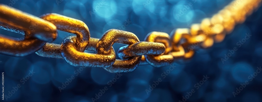 Aufkleber a chain of interconnected golden chains against a blue background, symbolizing the concept of blockc