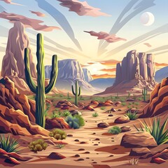 Cactus Desert Landscape Illustration