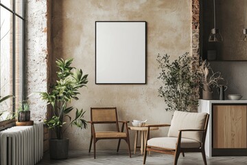 Minimalist Kitchen interior with Poster Mockup created with Generative AI