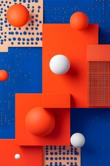 Abstract Orange and White Geometric Shapes with Blue Background