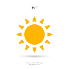 Simple sun icon. Shine sun ray. Sun sign. Yellow sun star icon. Summer, sunlight, nature, sky. Vector illustration isolated on white background.
