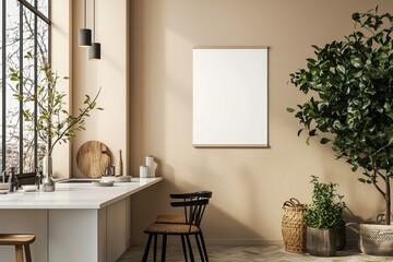 Minimalist Kitchen interior with Poster Mockup created with Generative AI