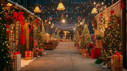 Fototapeta premium Christmas trees and ornaments indoor shopping.