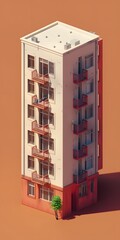 Minimalist Illustration of a Modern Apartment Building with Balconies