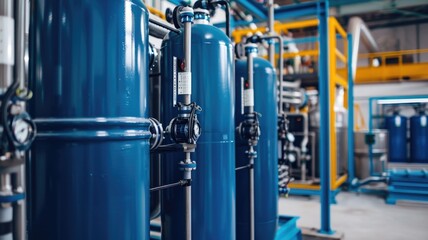 Industrial water purification process, highlighting the machinery and technology involved