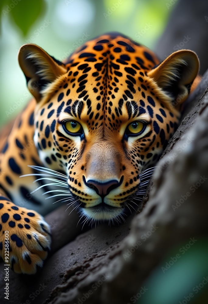 Wall mural portrait of a leopard on a tree..