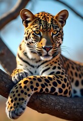 Obraz premium Portrait of a leopard on a tree..