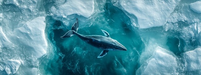 Fototapeta premium transparent ice on the lake, a large whale can be seen in the depths. concept of permafrost and icing. Ice Age era. top view, copy space. background of ice and sea or ocean water