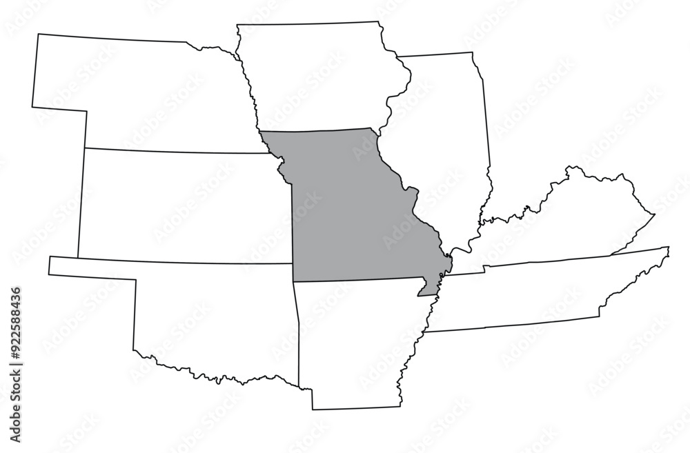 Wall mural the u.s. state of missouri with neighboring states