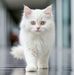 Schöne weiße Katze Zuhause in der Wohnung, Generative AI