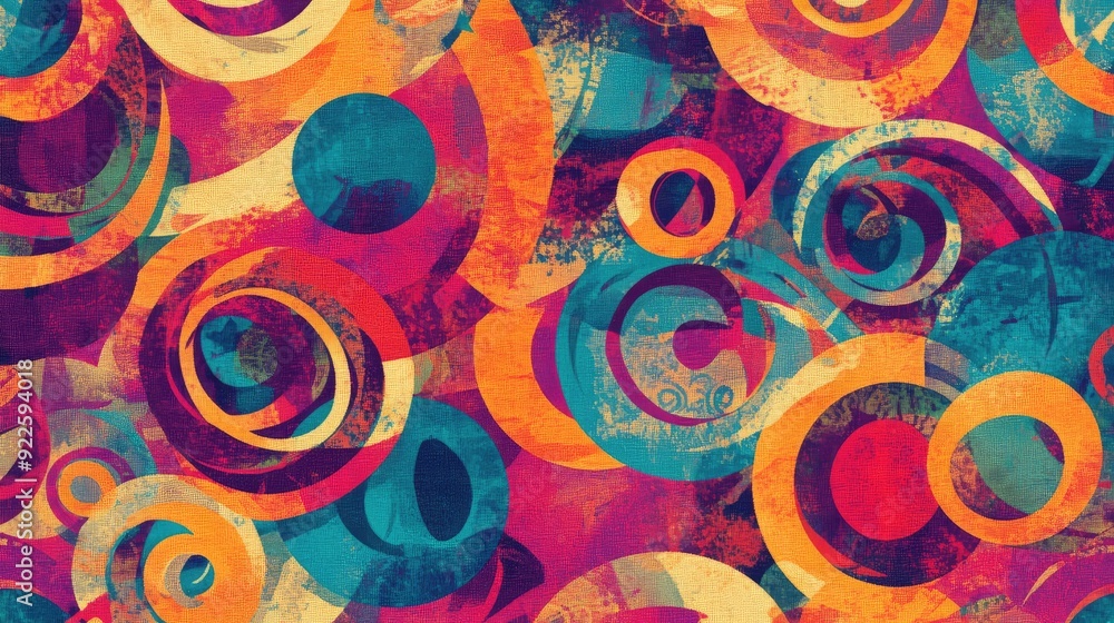 Poster bright and colorful sarong pattern featuring abstract shapes and swirls.