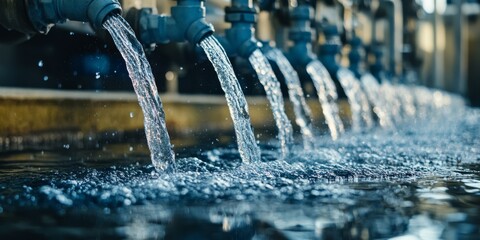 Witness the dynamic flow of water through industrial valves, demonstrating efficiency and clarity in motion
