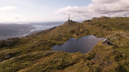 landscape mountain lake Norway by drone