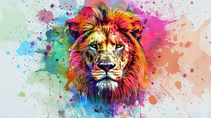 Lion in Colorful Splatter Painting