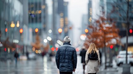 Fototapeta premium Winter Stroll in the City With Friends on a Snowy Day