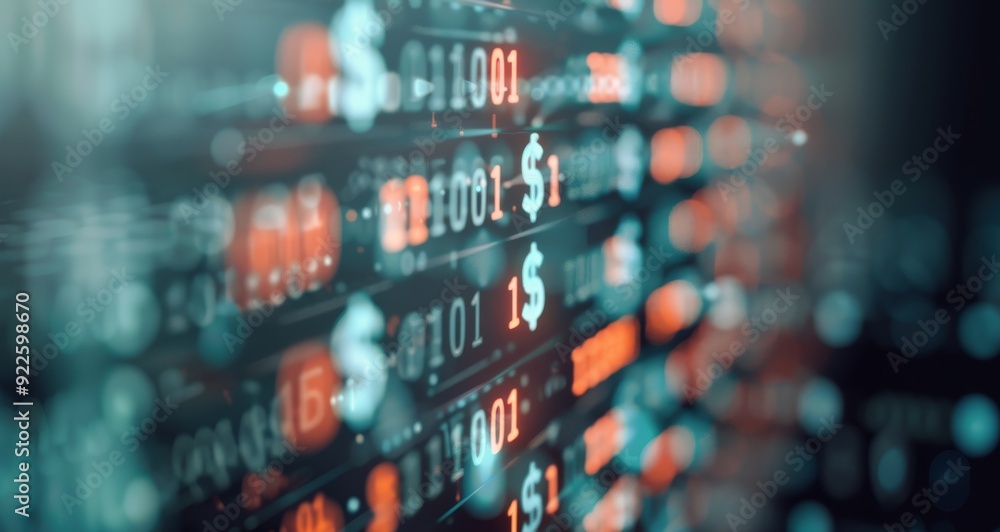 Poster abstract financial data visualization with digital currencies and stock indicators