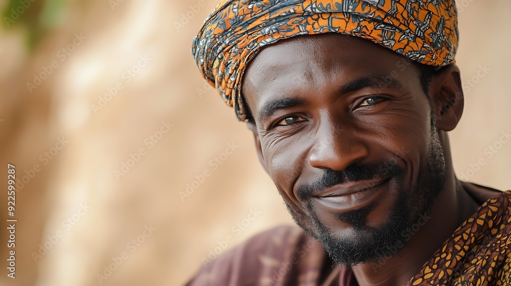 Wall mural a handsome nigerien man. niger. this image features a smiling man wearing a traditional patterned he