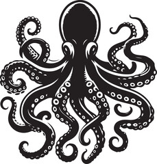 Octopus Silhouette Vector Illustration On Isolated White Background