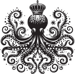 Octopus Silhouette Vector Illustration On Isolated White Background