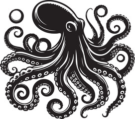 Fototapeta premium Octopus Silhouette Vector Illustration On Isolated White Background