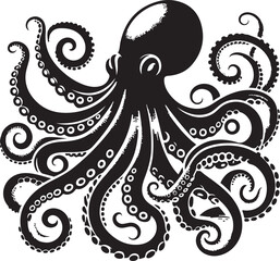 Octopus Silhouette Vector Illustration On Isolated White Background